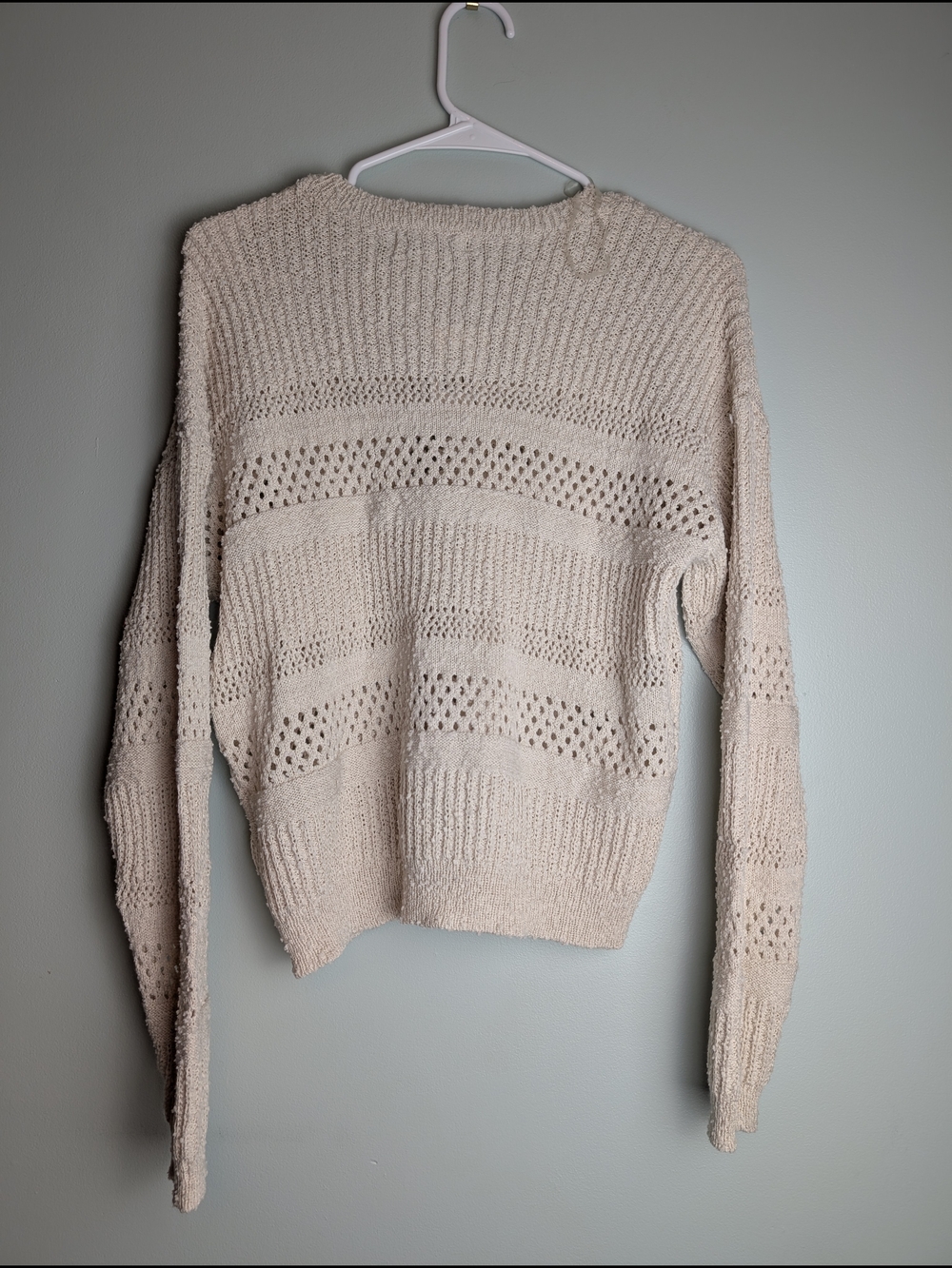 Hooked Up by IOT Cream Open-Knit Crewneck Sweater